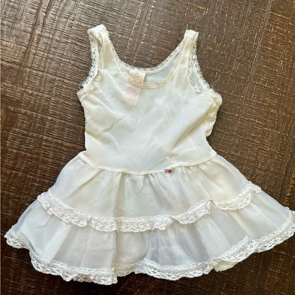 ME Vintage little‎ girls size 2T white petticoat slip / dress petit flower 1970s